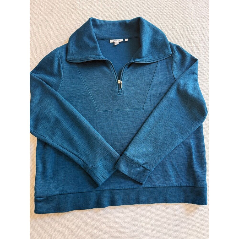 Chico's Quarter Zip Pullover Sweatshirt Women's Size  XL Teal Blue Modal